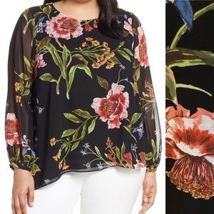 RACHEL Rachel Roy Asymmetrical Black Floral Top